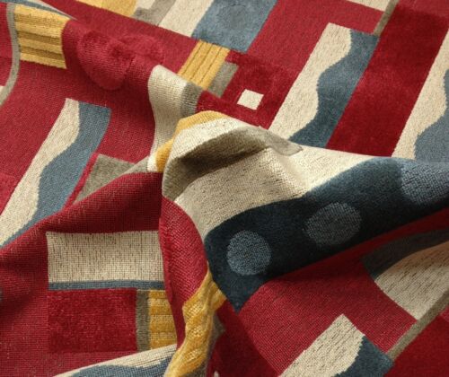 CLARENCE HOUSE ELLINGTON RED GEOMETRIC ABSTRACT LINEN VELVET FABRIC BY THE YARD - Picture 6 of 6