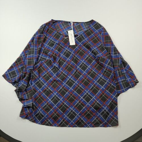 NY Collection Bell Sleeves Dressy Blouse Womens 2X Plus Size Barrow Blue Black - Picture 3 of 9