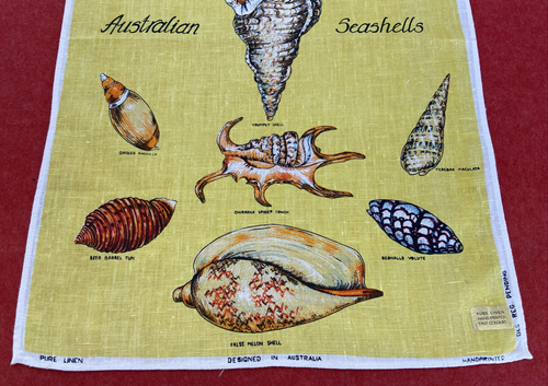 Vintage Linen Tea Towel w Australian Seashells Pattern Heron Island Kitchen Art - Picture 6 of 15