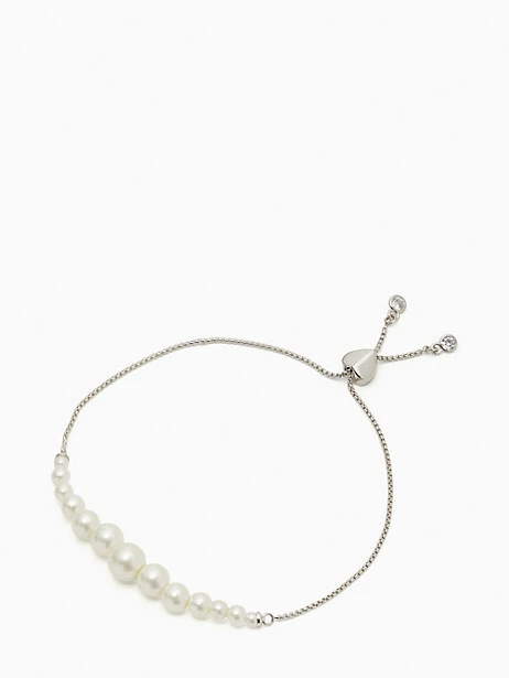 Bracciale Kate Spade Slider Perle Moderno Crema Tono Argento Con Sacchetto Gioielli NUOVO