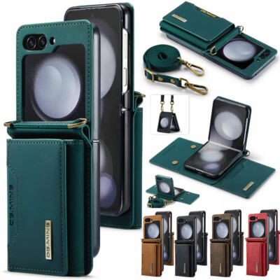 Handy Hülle Für Samsung Galaxy Z Flip 5 4 3 Leder Wallet Schutz Tasche Mit Band