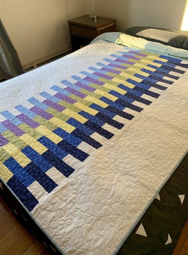 Barras de edredón casero de 55""x 65"" bordadas azul blanco a rayas - Imagen 4 de 12