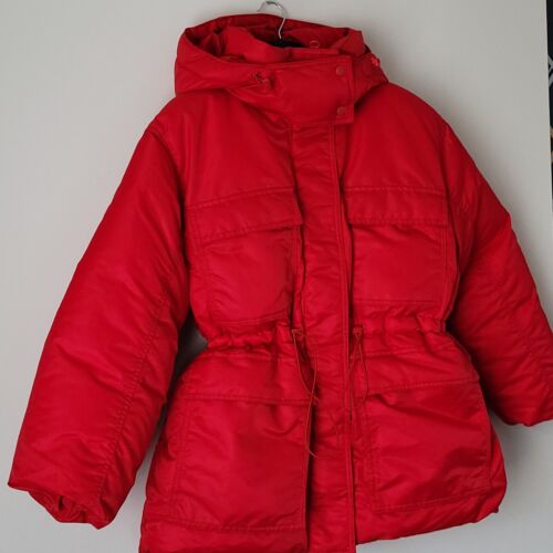 H&M Puffer Coat Red Drawstring Waist Hooded ~ Size Medium NWOT *SOLD OUT* - Picture 2 of 23