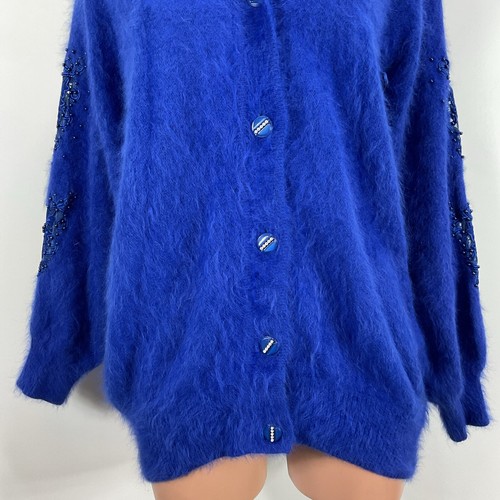 Vintage 60s Fully Fashion Angora Cardigan Royal Blue 2pc Top Beaded Lace Set - Picture 6 of 16