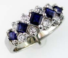 1.73CT DIAMOND  AAA SAPPHIRE 14KT WHITE GOLD PRINCESS  ROUND ANNIVERSARY RING