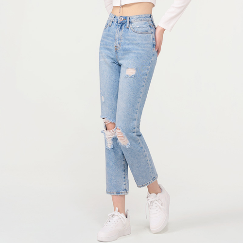 Women's Fashion Trend Hole Straight Jeans Casual Mid-Waist Hole Pants - Picture 2 of 6
