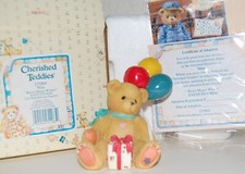 Vntg.Cherished Teddies 215864 Nina Birthday Bear with Balloons Figurine Vtg