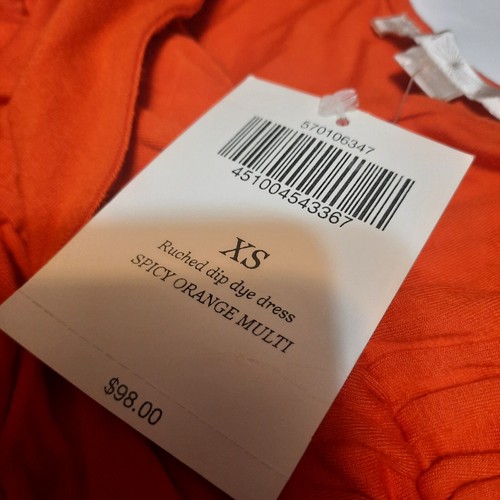 NEW! Boston Proper Ruched Dip Dye Party Dress Spicy Orange Women's XS X-Small - Picture 7 of 9