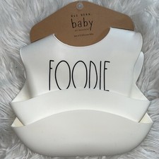 Rae Dunn Baby Set 2 White Silicone Bibs Foodie Yum