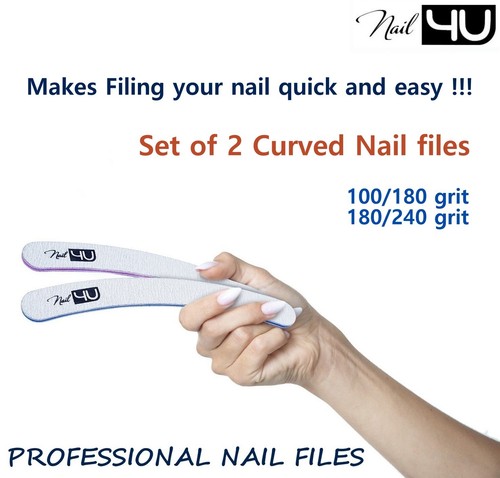 Set of 2 Nail Files Professional QUALITY Curved Banana Boomerang 100/180/240Grit - Picture 2 of 9