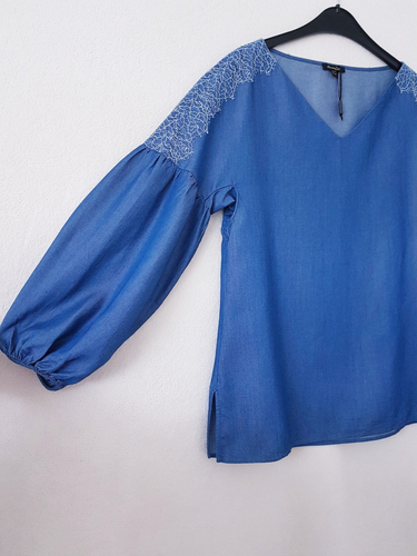 Massimo Dutti Langarm-Tunika Bluse EUR 36 S Lyocell NEU NEW blau blue Hemd Shirt - Bild 4 von 23