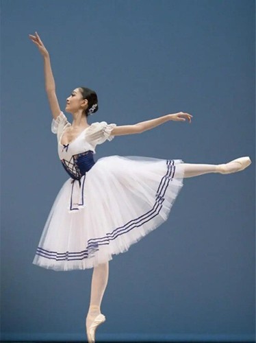 Short Puff Sleeve Giselle Ballet Costume Adult Women Long Ballet Leotard Dress - Picture 4 of 17