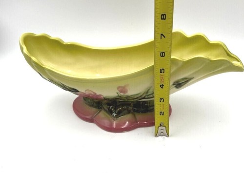 Vintage Hull Pottery W29 Centerpiece Console Bowl Woodland Green/Pink - Picture 7 of 8