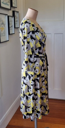 Leona Edmiston frocks 20 ( 6 ) Black Yellow & Grey long sleeve wrap dress - Picture 4 of 8