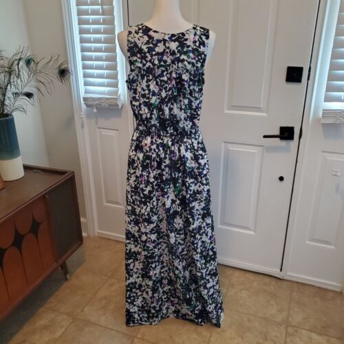 Banana Republic Maxi Dress Womens 8 Floral Shirred Waist V-neck Sleeveless Party - Picture 3 of 14
