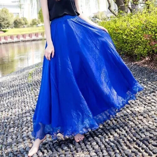 Maxi Falda Playa Chifón Envolvente Cubierta Playa Cintura Alta Plisado Vestido de Baile - Imagen 4 de 31