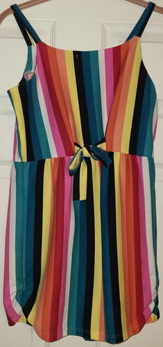 sleeveless girls rainbow Romper shorts, button front, tie at back, size Large - Picture 8 of 13