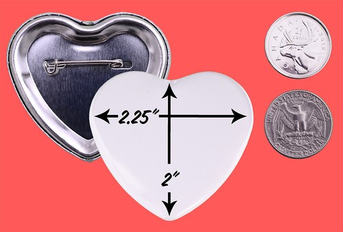 50 x 2.25" CUSTOM HEART SHAPE PINBACK BUTTONS pin badge personalized wedding - Imagen 2 de 2