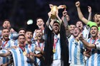 Argentina Team Soccer Champions 2022 Leo Messi Raising Trophy - POSTER 20"x30"