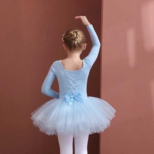 Mädchen Ballett Tanz Tutu Kleid Kinder kurze/lange Ärmel Tüll Turnanzug Tanzkleidung - Bild 8 von 38