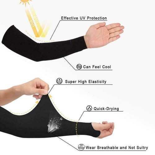 Protection Cooling Arm Sleeves Black With Hand Cover Outdoor 50 Sun Sleeves X4X2 - Picture 3 of 5