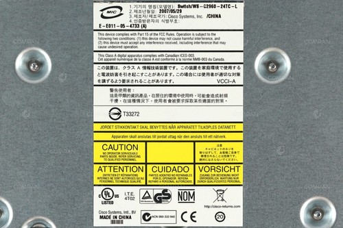 WS-C2960-24TC-L KATALIZATOR CISCO 2960 24 PORT 100MB 2 PORT 1GB SFP SWITCH - Zdjęcie 4 z 8