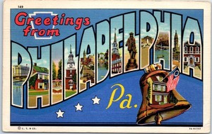 PHILADELPHIA-Pennsylvania-Large-Letter-Postcard-Liberty-Bell-Curteich-Linen-1938