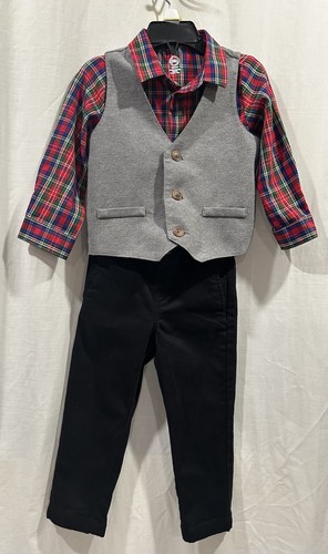 Wonder Nation Toddler Boy Button Up Shirt Vest & Pants Dressy Outfit Size 2T - Picture 1 of 18