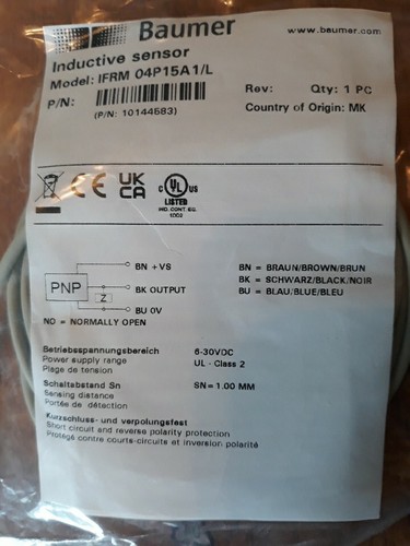 Baumer Inductive Sensor Proximity Switch PNP NO 10144583 Model IFRM 04P15A1/L - Picture 5 of 5