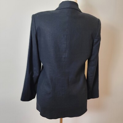 Vintage Black Blazer Womens 10/L Linen Casual Dressy 80s/90s