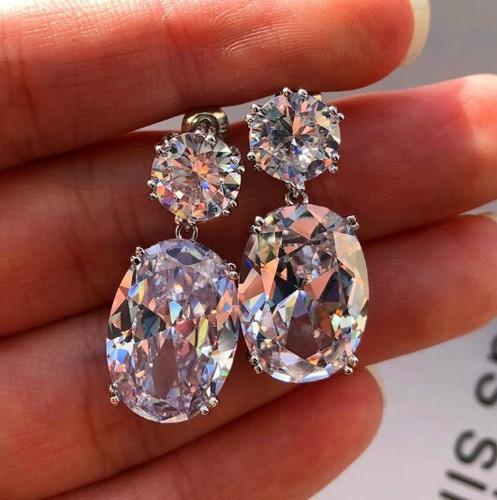 Amazing Oval Round 4 Stones Pink Topaz Gemstone Silver Hook Stud Earrings Women - Picture 7 of 9