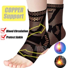 Copper Ankle Brace Support Compression Sleeve Plantar Fasciitis Pain Relief Sock