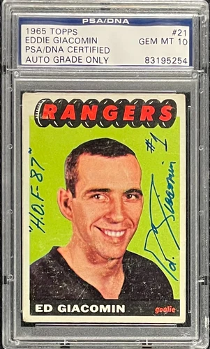 ED GIACOMIN SIGNED 1965 TOPPS ROOKIE CARD #21 PSA/DNA GEM MINT 10 AUTO 254