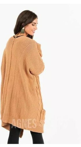Agnes & Dora Women’s Camel Color Cable Knit Oversized Boyfriend Cardigan S NWT - Picture 9 of 12