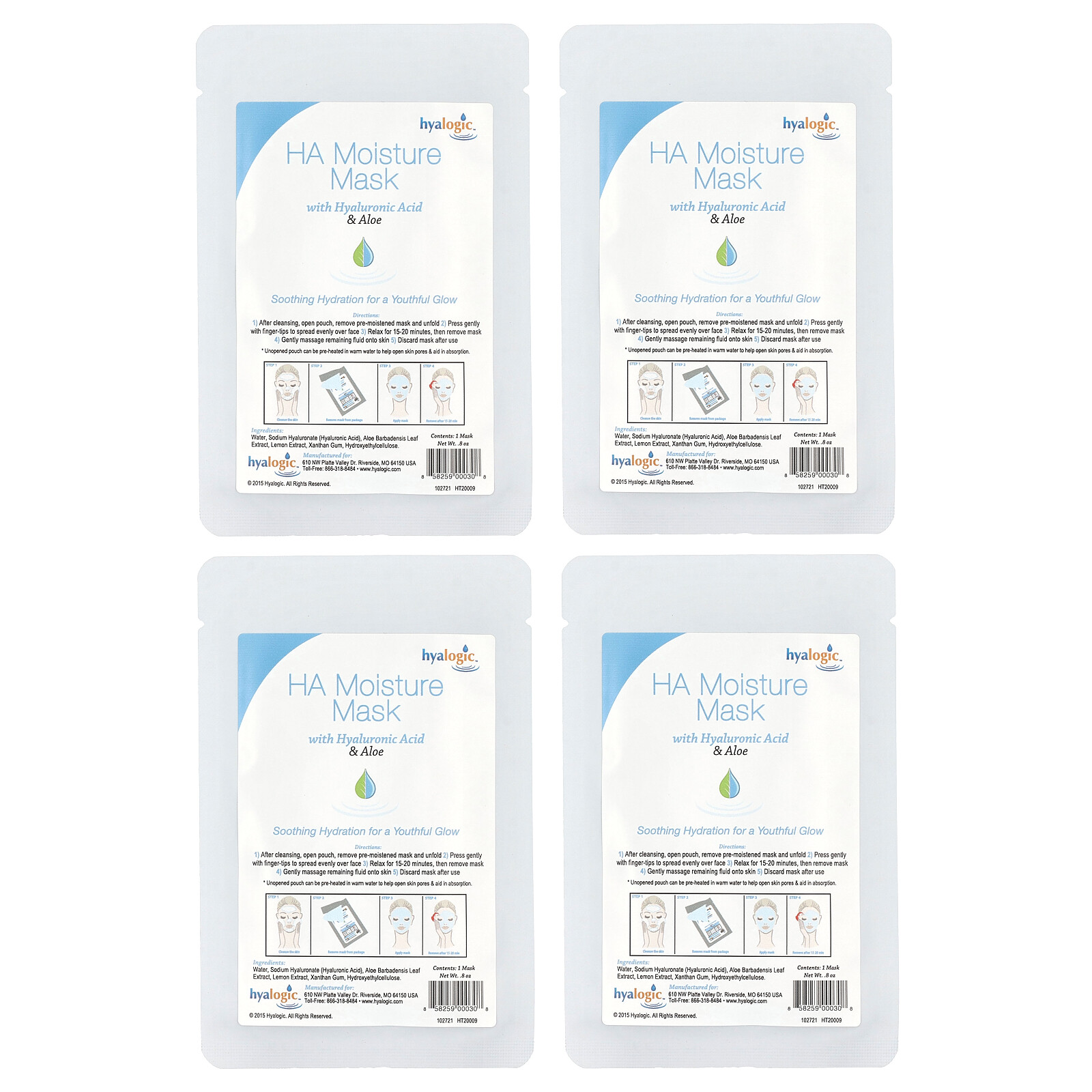 Увлажняющая маска Hyalogic LLC HA Moisture Mask 4 Маски без жестокости, отдушек и глютена,