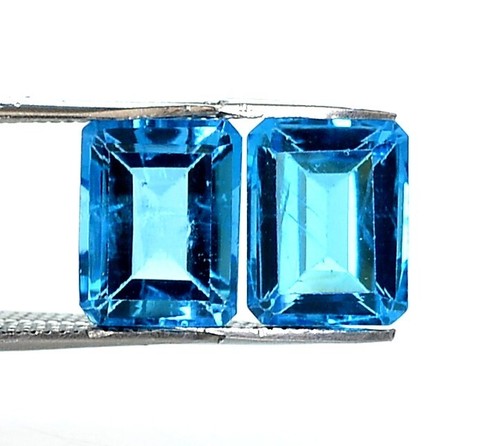 9x7 mm Natural Swiss Blue Topaz Octagon Pair 6.45 CTS Faceted Loose Gemstones - Picture 1 of 9