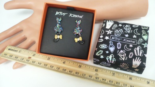 Orecchini Estate Halloween Betsey Johnson Gatto Nero Strass, WOW - Foto 6 di 6