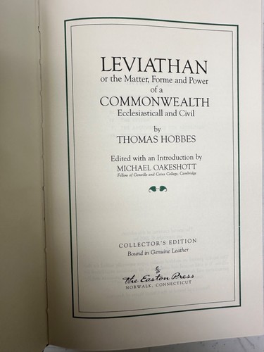 Leviathan or the Matter Forme Power Thomas Hobbes 2002 Easton Press Collectors - Picture 5 of 7