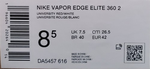 Nike Vapor Edge Elite 360 2, University Red/White/Black, Size 8.5 (DA5457 616) - Picture 12 of 12