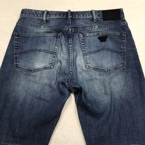 AJ ARMANI Jean Men 32x30 Blue Whisker Wash Faded Stretch Denim Designer Straight - Picture 8 of 19