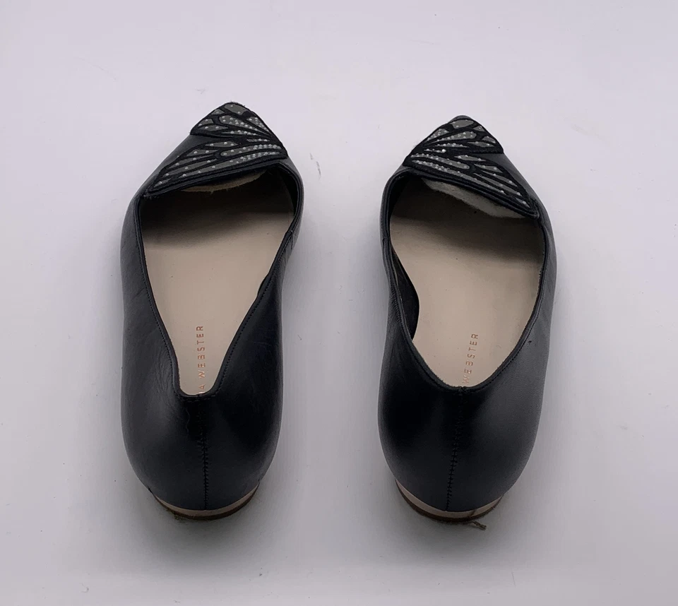 Sophia Webster Mujer Negro Punta Punta Cristal Mariposa Bordado Plano Talla 35 Foto 4 de 4