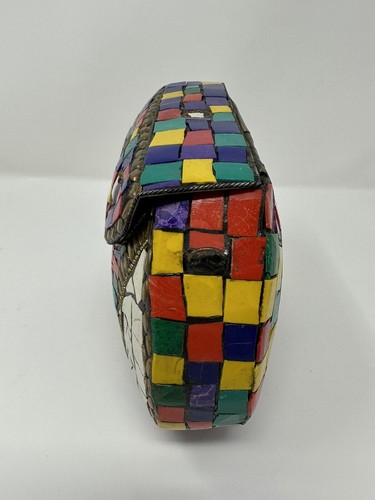 Metal Box Clutch  Purse Handmade Multicolor Mosaic Stone Bags Evening Women - Picture 4 of 7