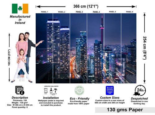 Papel pintado fotográfico ciudad de Toronto por la noche mural paisaje urbano decoración póster de papel - Imagen 6 de 7