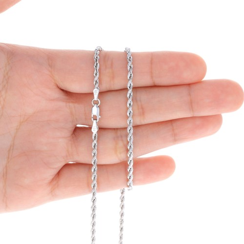 10K White Gold 1.5mm-6mm Diamond Cut Solid Rope Chain Pendant Necklace 16"- 30" - Picture 83 of 83