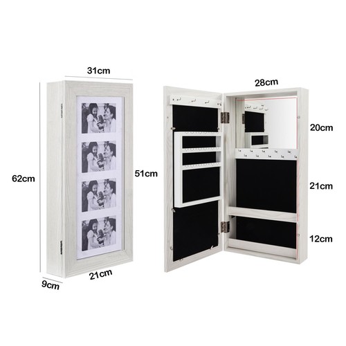 24" Lockable Wall Mount Mirrored Jewelry Cabinet Organizer Armoire Storage Box - Picture 2 of 12
