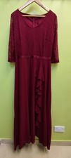 MIUSOL Women's Lace Chiffon V Neck Frill Long Evening Dress Wine XL