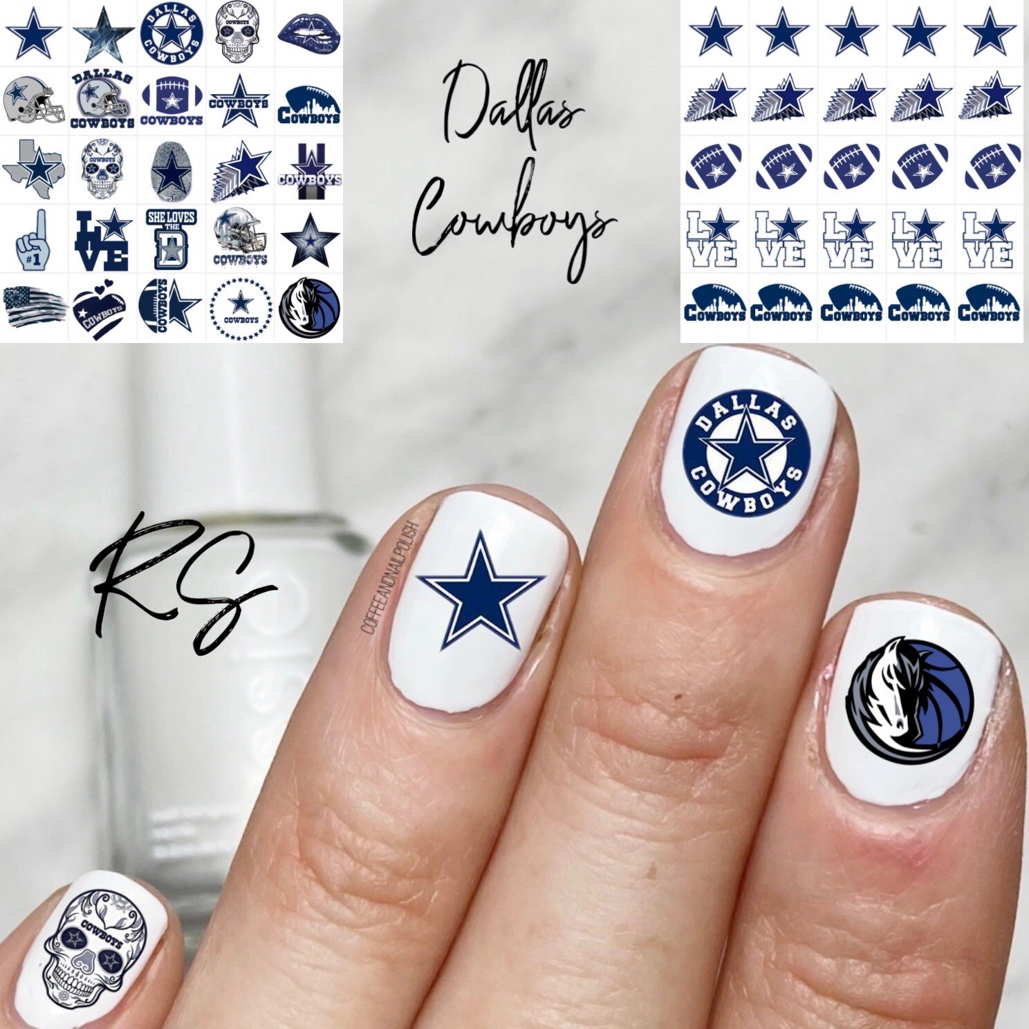 Dallas Cowboys Nail Art Decals Set of 50 with Instructions and Bonus Waterslide Designs