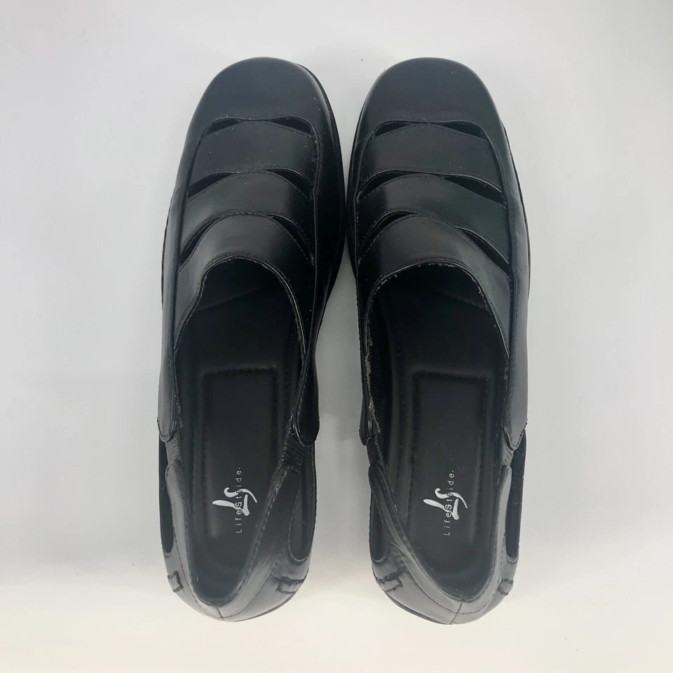 Sandalia mocasín LifeStride para mujer talla 9 de cuero negro cómoda elástica nueva con etiquetas Foto 4 de 4