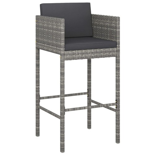 Bar Stools 4 pcs with Cushions Grey Poly Rattan S2V2 - Picture 3 of 7