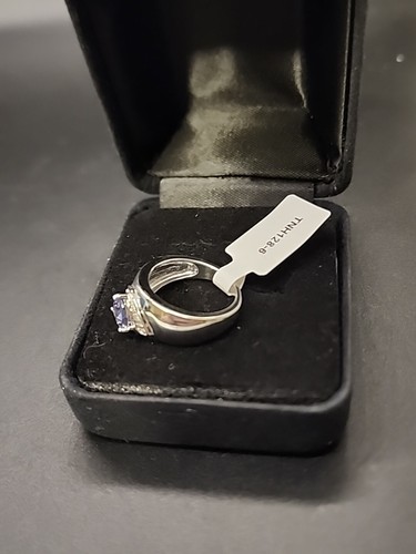 0.82ctw trillion tanzanite w/ 0.02ctw white diamond accent rhodium/925 Ring Sz 6 - Picture 7 of 9